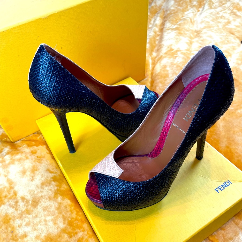 One of a kind leather, Fendi, “Allegra” stilettos.